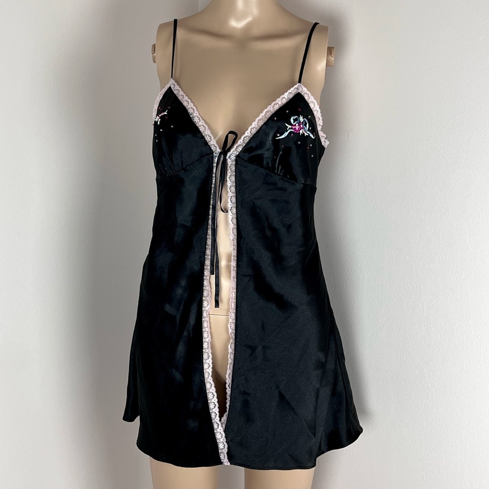 Victoria's Secret Embroidered Beaded Tie Front Lace Babydoll Nightgown Chemise S